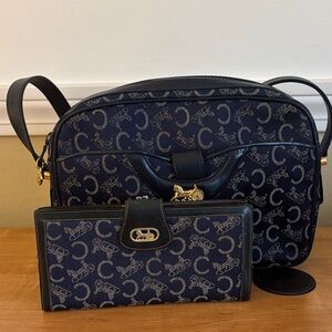 Celine Navy Signature Canvas Crossbody with Matching Wallet